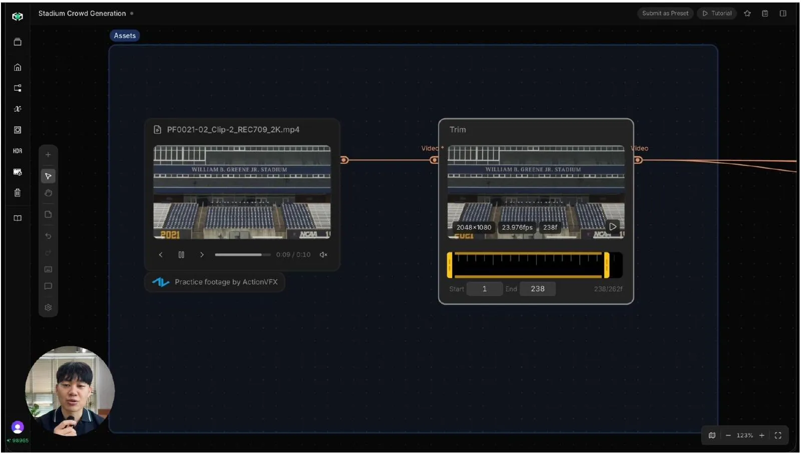 Canvas Image Generator node configured to fill the stands with a crowd