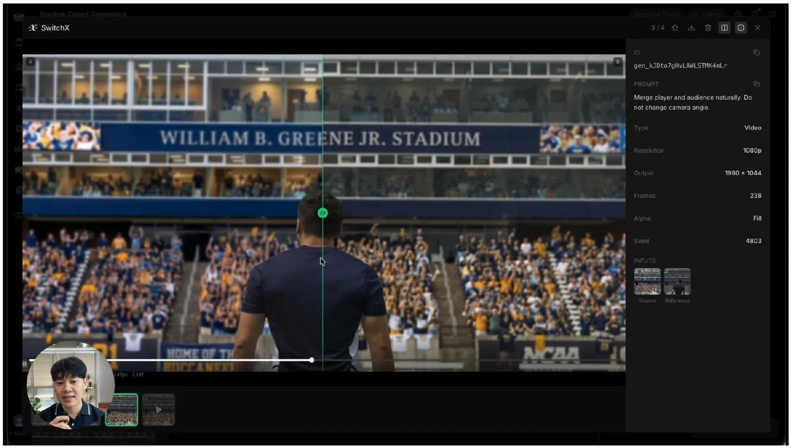 SwitchX relighting the composite to match the original footage color and tone