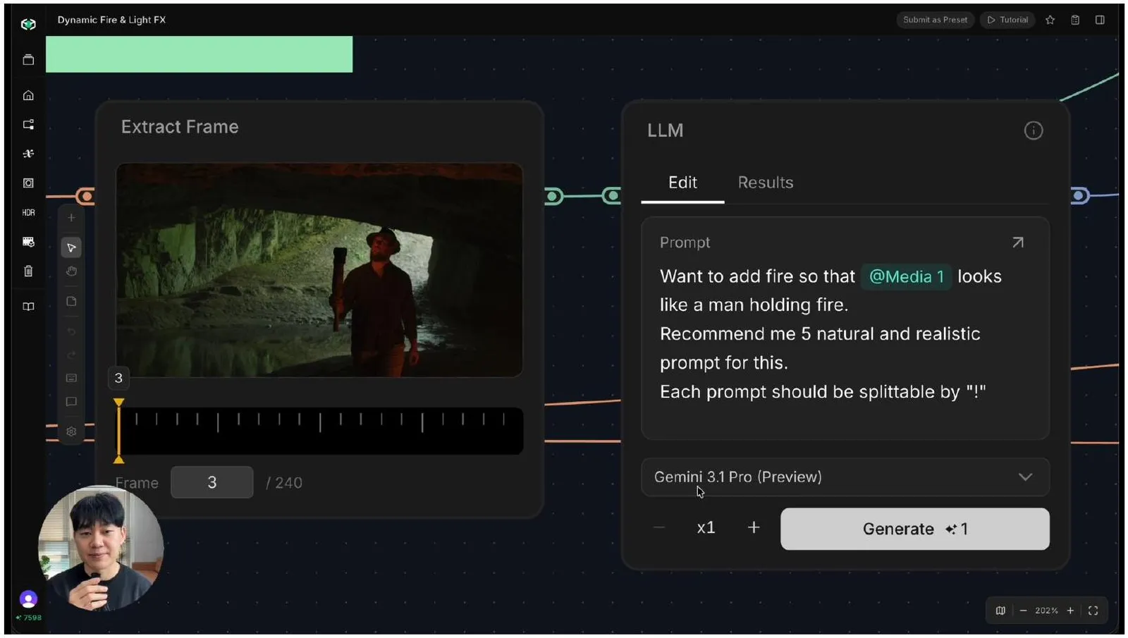 Gemini-generated prompt variations feeding a Text Iterator node in Canvas